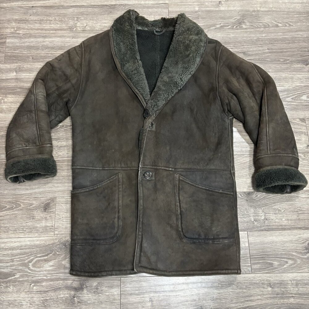 VTG Hide Society Canada Shearling Sheepskin Fur Leather Rancher Coat Mens Canada